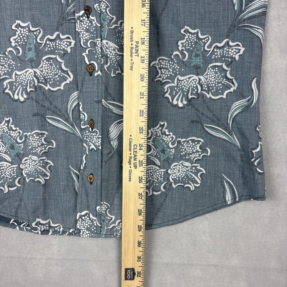 Western Aloha Shirt Mens Large Blue Gray Floral Hawaiian Button Up Casual Beach - Picture 3 of 9